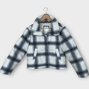 Abercrombie Fitch Plaid Flannel Mini Puffer Jacket Coat‎ Small Snap Zip Front